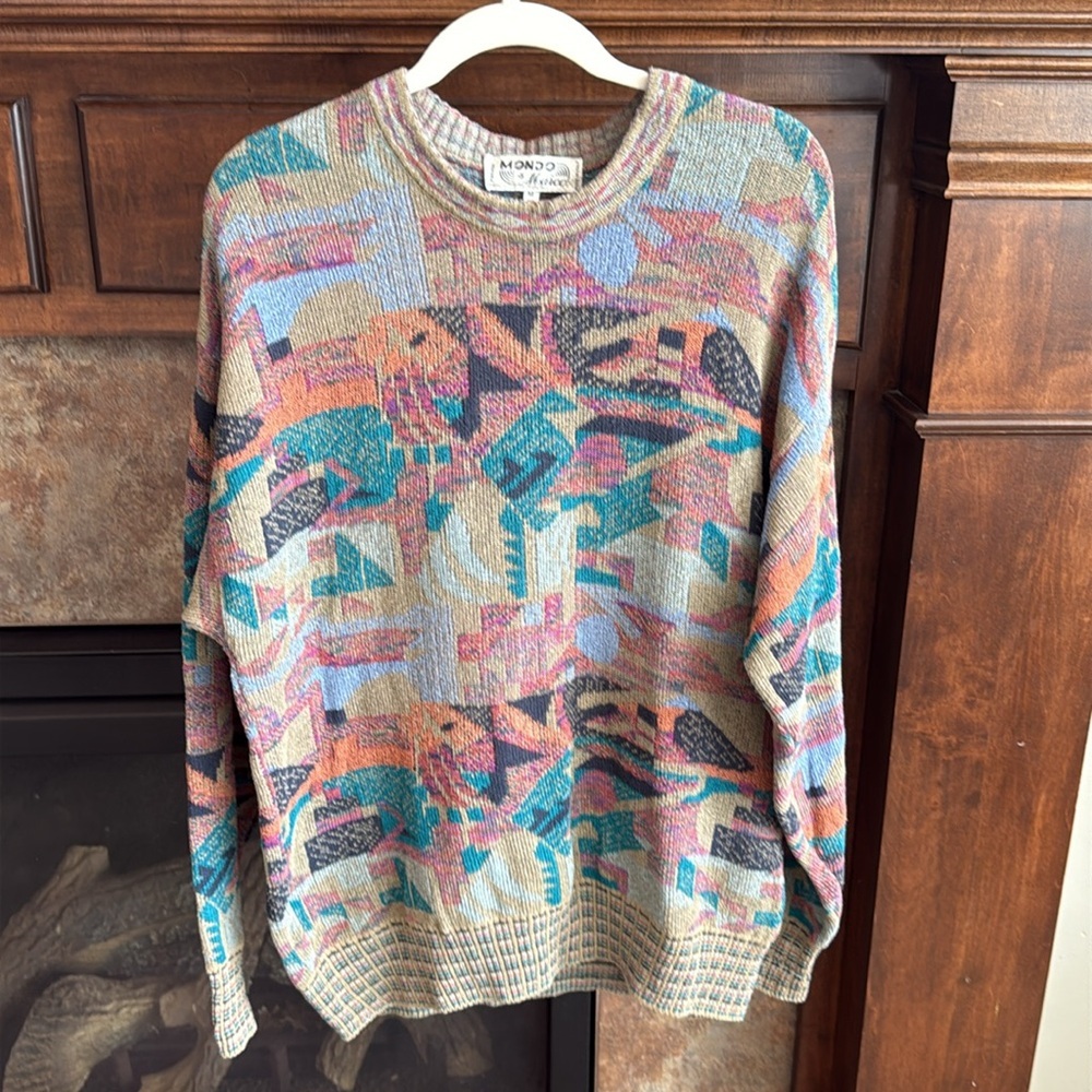Vintage Italian made sweater colorful geometric Cosby vibes 80s 90s artsy M/L - Picture 1 of 11